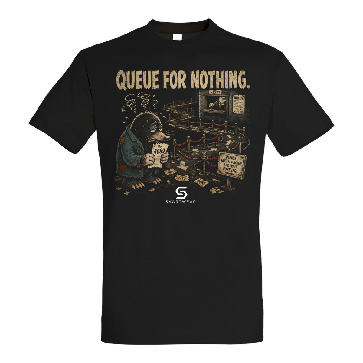 SVARTWEAR Bunte Biester Shirt „QUEUE FOR NOTHING.“
