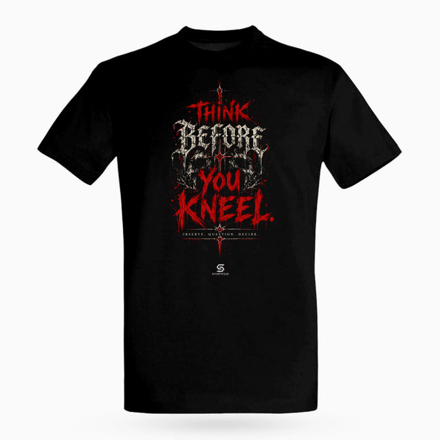 SVARTWEAR Raw Signal Shirt THINK BEFORE YOU KNEEL. in Schwarz, Frontdruck