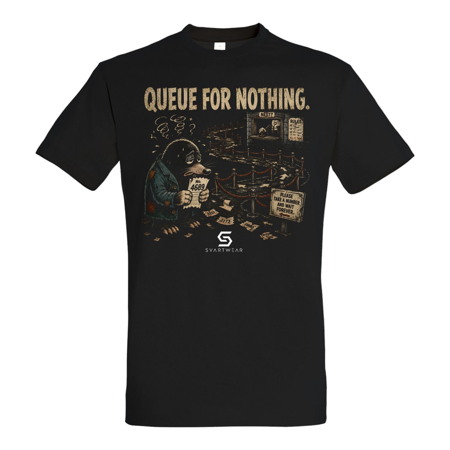 SVARTWEAR Bunte Biester Shirt „QUEUE FOR NOTHING.“