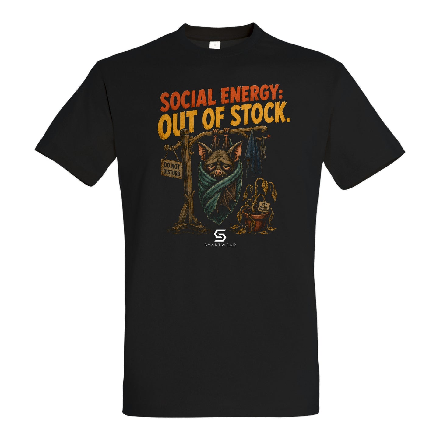 SVARTWEAR Statement Shirt „Social Energy: Out of Stock.“