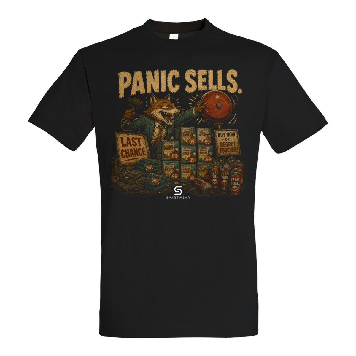 SVARTWEAR Bunte Biester Shirt „PANIC SELLS.“