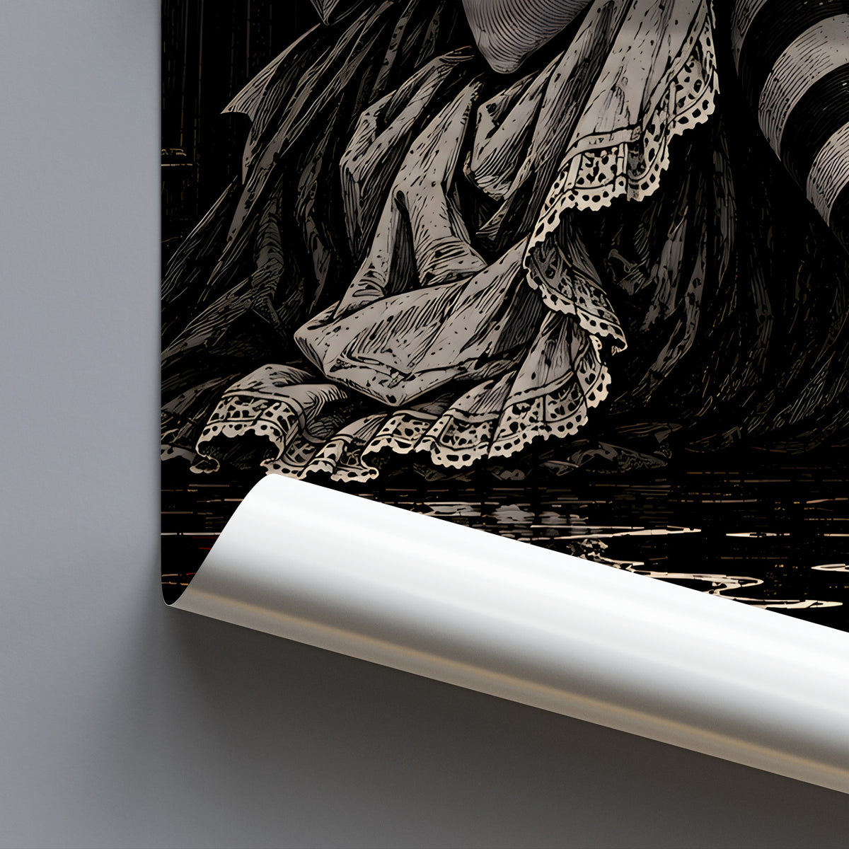 Kunstdruck Who In The World Am I? gerollt, Detail der Spitzenzeichnung