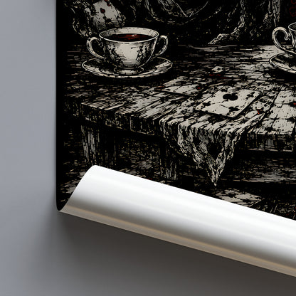 Kunstdruck Everything You Know Is Wrong gerollt, Tasse und Karten auf dem Tisch