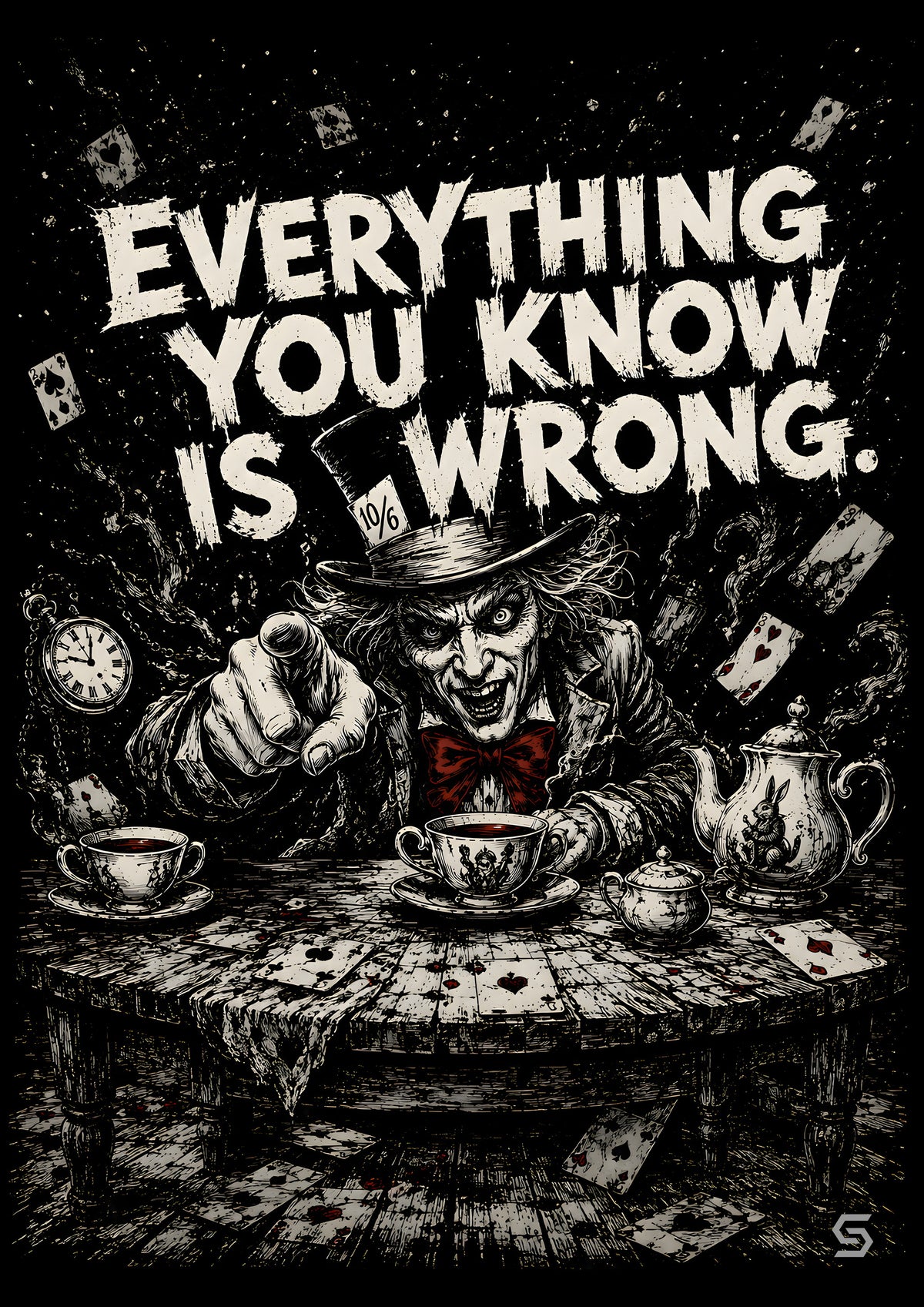 Alice Poster Everything You Know Is Wrong, der Hutmacher zeigt mit dem Finger auf dich