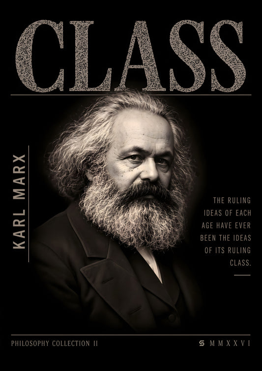 Poster Karl Marx, Class: fotorealistisches Porträt mit Zitat, Philosophy Collection II