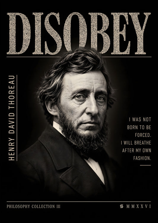 Poster Henry David Thoreau, Disobey: fotorealistisches Porträt mit Zitat, Philosophy Collection III