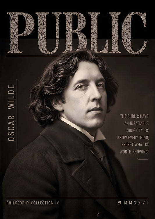 Poster Oscar Wilde, Public: fotorealistisches Porträt mit Zitat, Philosophy Collection IV