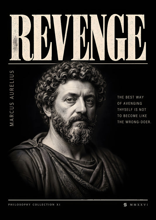 Poster Marc Aurel, Revenge: fotorealistisches Porträt mit Zitat, Philosophy Collection XI