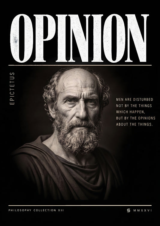 Poster Epiktet, Opinion: fotorealistisches Porträt mit Zitat, Philosophy Collection XII