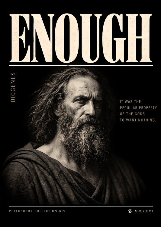 Poster Diogenes, Enough: fotorealistisches Porträt mit Zitat, Philosophy Collection XIV