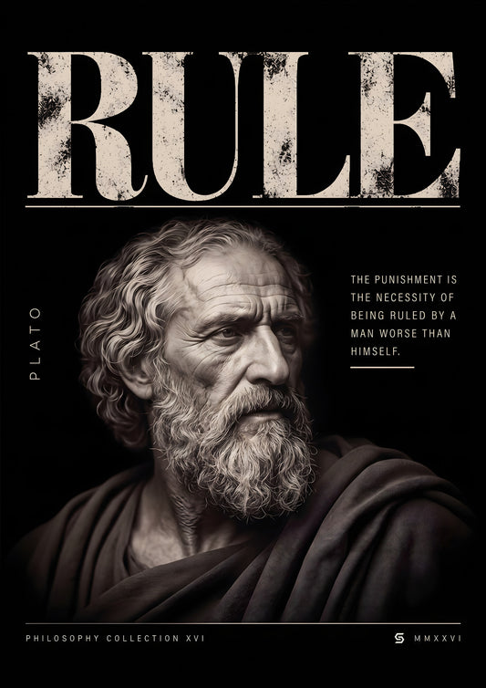 Poster Platon, Rule: fotorealistisches Porträt mit Zitat, Philosophy Collection XVI