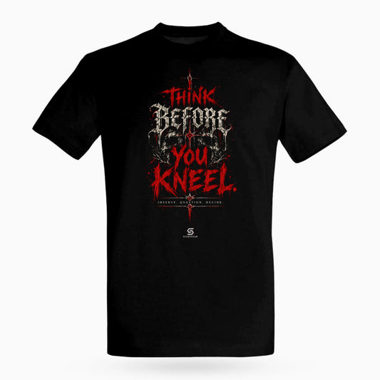 SVARTWEAR Raw Signal Shirt THINK BEFORE YOU KNEEL. in Schwarz, Frontdruck