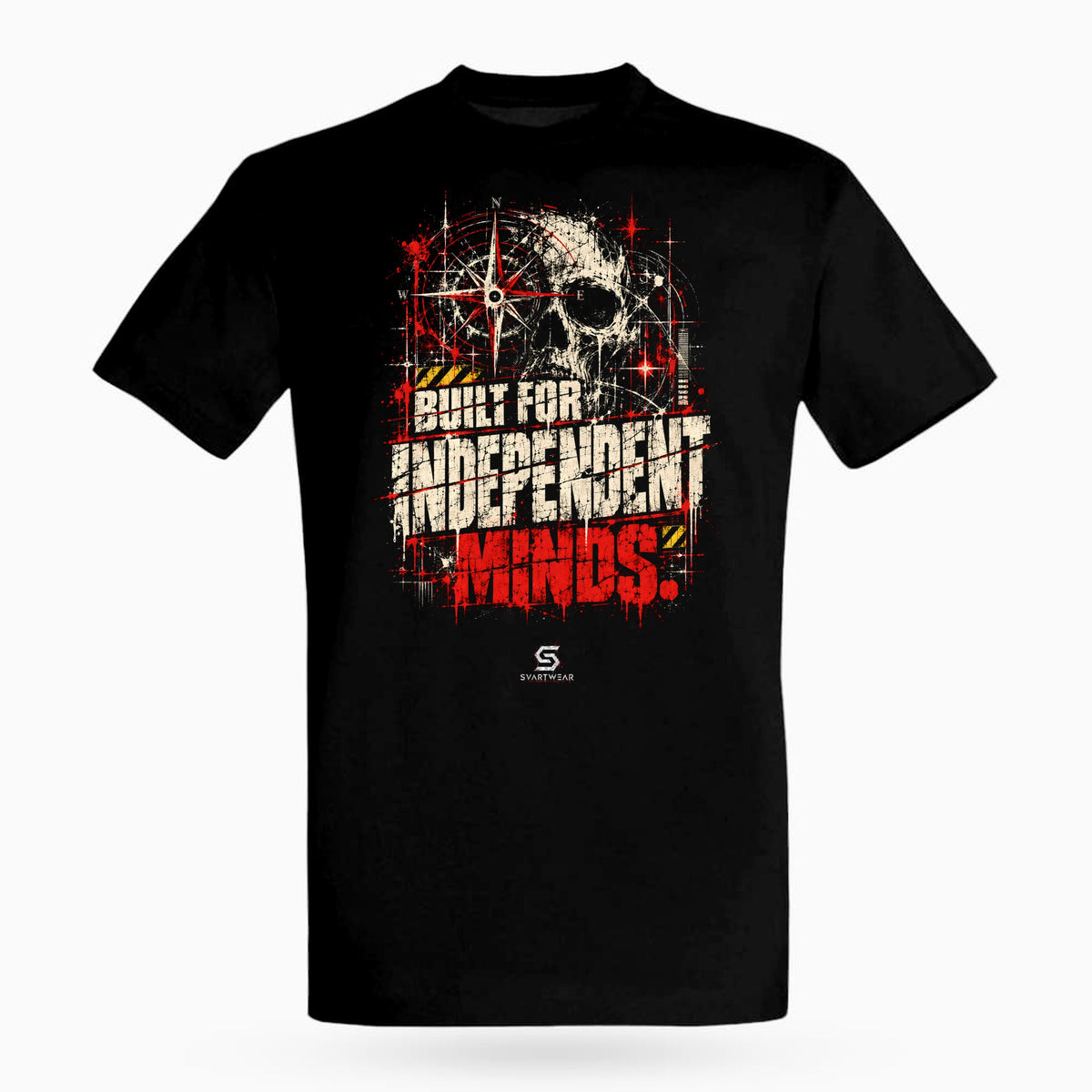 SVARTWEAR Raw Signal Shirt BUILT FOR INDEPENDENT MINDS. in Schwarz, Frontdruck