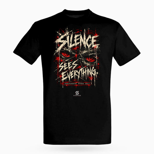 SVARTWEAR Raw Signal Shirt SILENCE SEES EVERYTHING. in Schwarz, Frontdruck