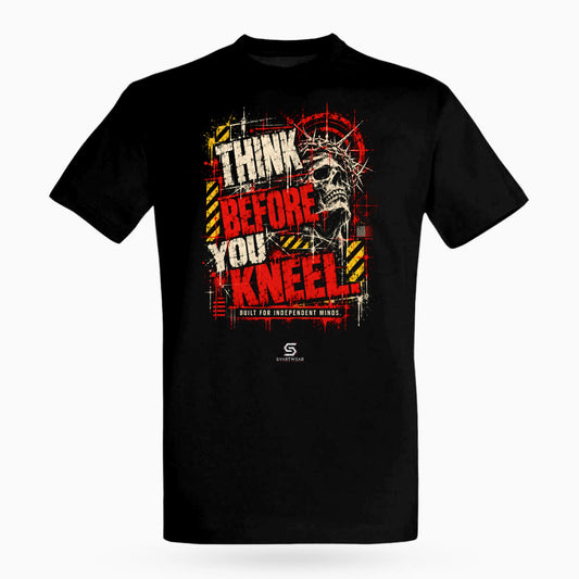SVARTWEAR Raw Signal Shirt THINK BEFORE YOU KNEEL. in Schwarz, Frontdruck