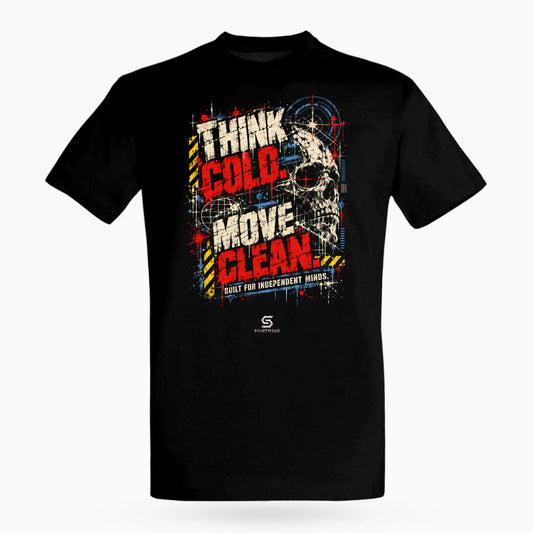 SVARTWEAR Raw Signal Shirt THINK COLD. MOVE CLEAN. in Schwarz, Frontdruck